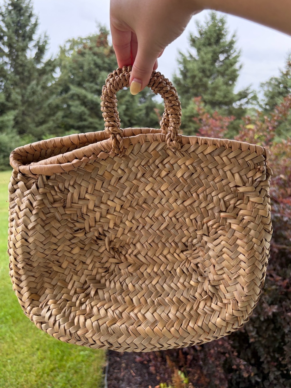 Small handmade woven straw basket bag braided loop handles made in Spain purse - Picture 1 of 4
